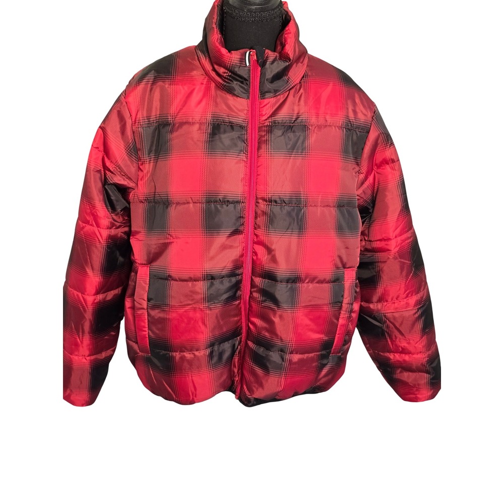 Universal Thread Red Black Buffalo Plaid Puffer Jacket Water Resistant Large NWT